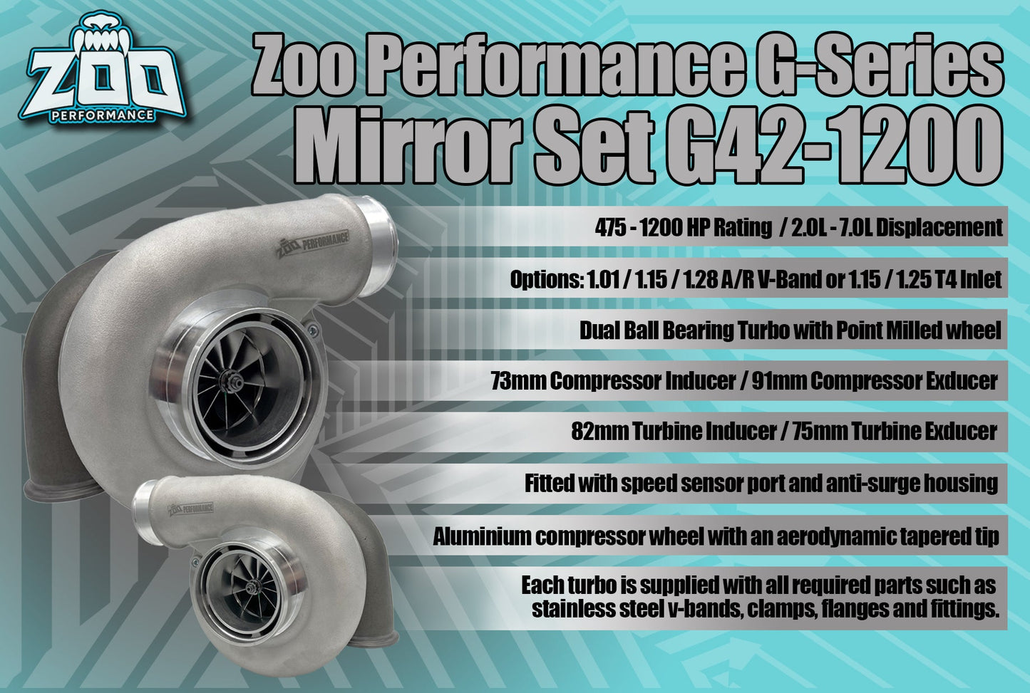 Mirror Set G42-1200HP Series 73mm Turbo